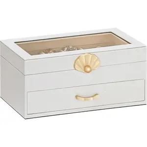 Jewelry Box with 1 Drawers: Display Organizer for Earrings Necklaces - Christmas Gifts for Girls Women (White)