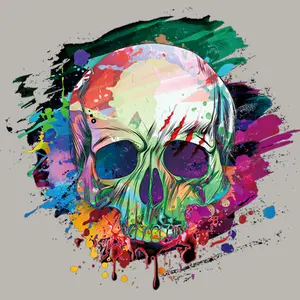 Personalized Colorful Skull DTF Heat Transfer, High Quality Iron-On Logo for T-Shirts & Apparel