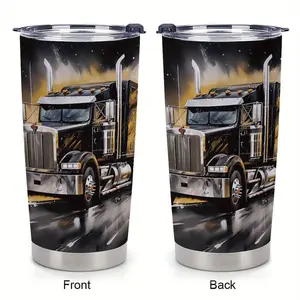 Dad's All-Terrain Tumbler 20oz |   Semi-Truck Design Vacuum Insulated Cup, Stays Cold/Hot for Garage, Job Site or Camping - Perfect Gift
