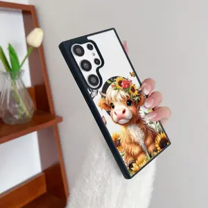 Cute Highland Cow with Sunflowers Magnetic Case Compatible with S25 Ultra/S24/S23/S22 Plus Shockproof Slim Protective Phone Case MKLS1