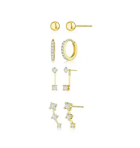 Moodear 4/5 Pairs Earrings Set for Women Stack Dangle Huggie Hoop Trendy Multiple Piercing Stud Non Tarnish Jewelry for Mother's Day Gifts
