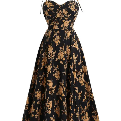 [Plus Size] Floral Print Shirred Backless Tie Shoulder Cami Dress, Boho Sleeveless Spaghetti Strap Slim A-line Dress for Beach Holiday Vacation, Casual Wear, Women's Clothes for Summer, Boho Beach Sundresses
