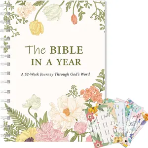 Bible Year Learning Guided Journal Book, Daily Devotional Journal, 52 Week Reading Plan, Christian Gift for Dedication Log, A5 Contribution Notebook with Stickers