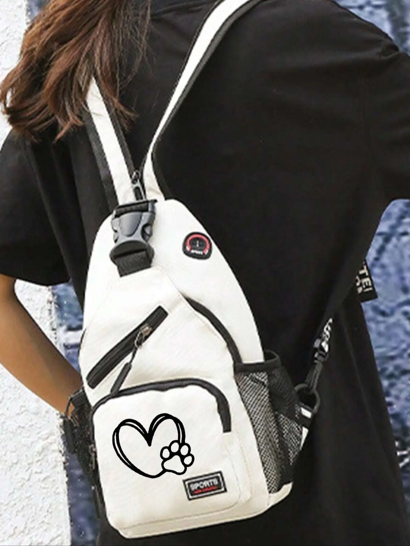 Multi Pockets Sling Backpack With Cute Dog Paw Prints Pattern, Casual Nylon Crossbody Bag, Cross Body Bags, Large Capacity, Men And Women, Suitable For Daily Use, Outdoor Activities, Travel, Hiking, Perfect Gift For Dog