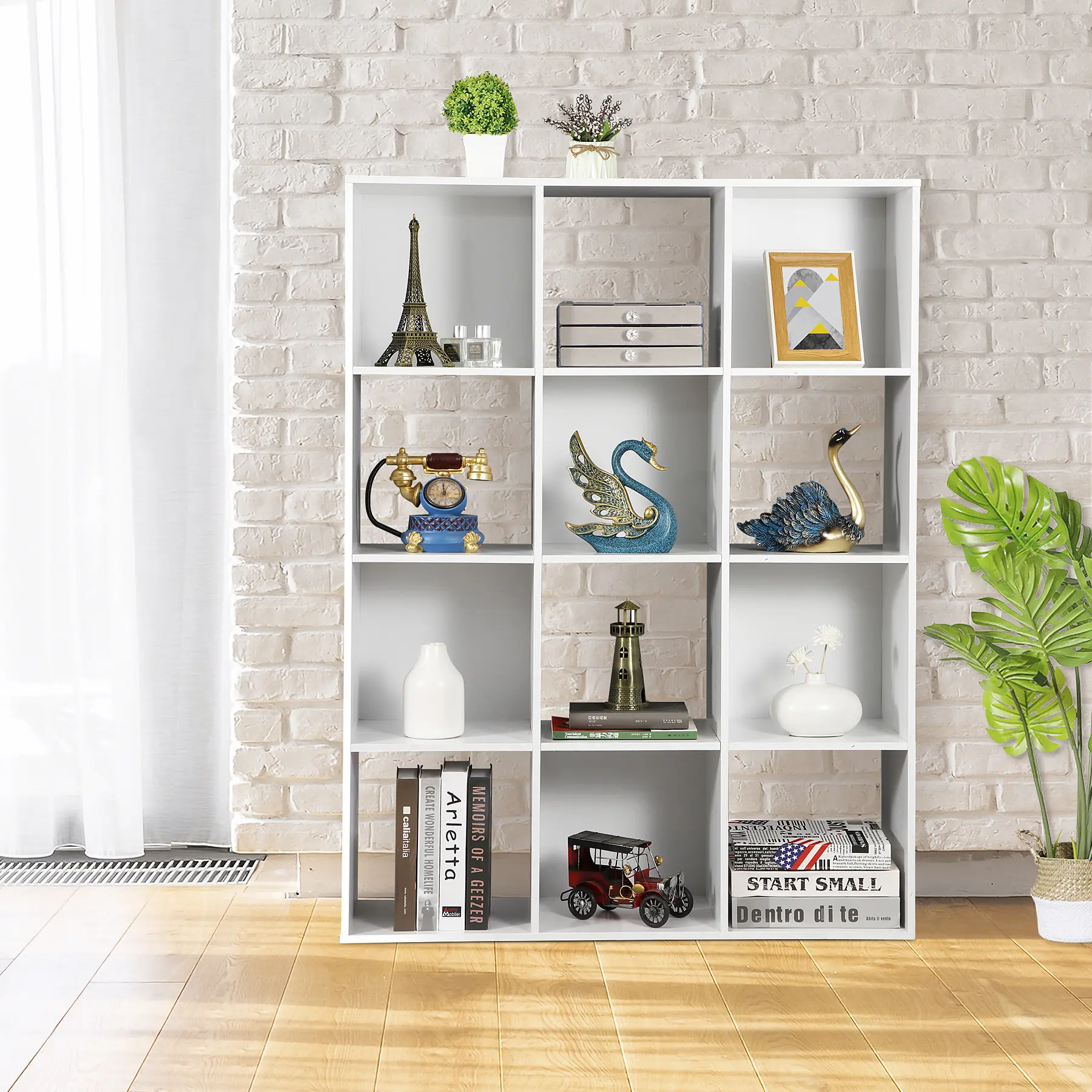 LEMY 12-Cube Wood Storage Shelf, Modular Organizer Bookcase for Home Office, Display Rack with Cubby Shelves for Books and Decor