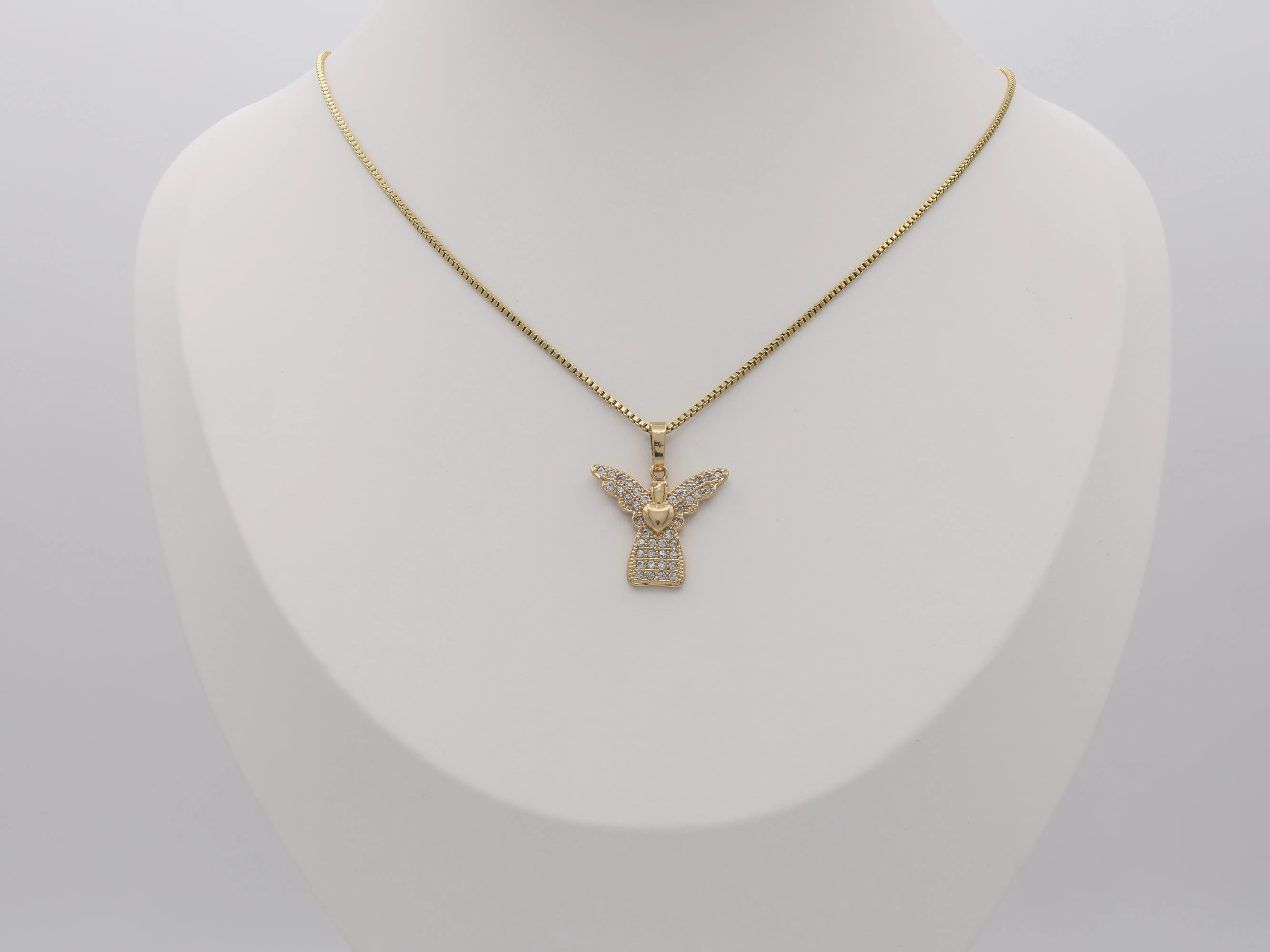 Small Gold Guardian Angel Necklace with Cubic Zirconia