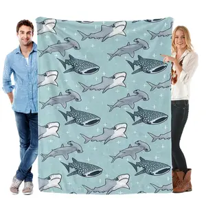 Shark Species Pattern Blanket | Your New Ocean-Themed Companion  The Most Whimsical Gift for Shark Lovers Ever | Ocean Shark Blanket Shark Species Flannel Throw | Elevate Your Space With Calm, Ocean Vibes