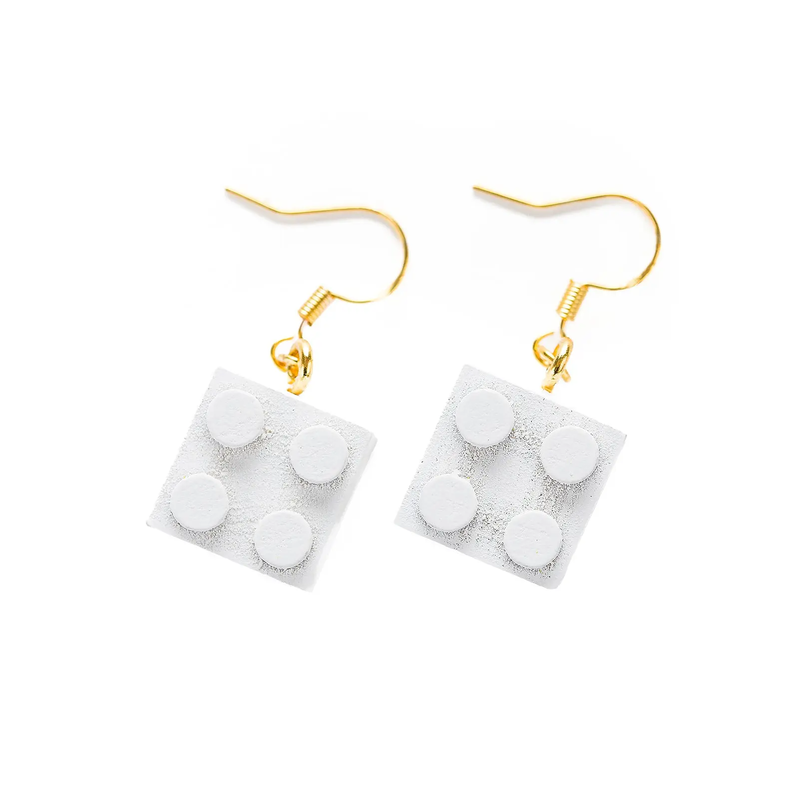 Stylish 2x2 White Wooden Brick Dangle Earrings – Eco-Friendly & Lego®-Compatible