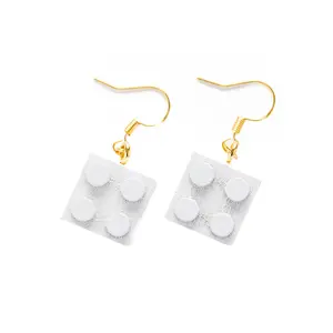 Stylish 2x2 White Wooden Brick Dangle Earrings – Eco-Friendly & Lego®-Compatible