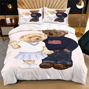 Bear Print Bedding Set, Includes 1 Quilt Cover and 1 or 2 Pillowcases, Excludes Quilt Insert and Pillow Insert, Suitable for Bedroom or Dormitory Bedding Sets, Ideal for Gifting or Personal Use