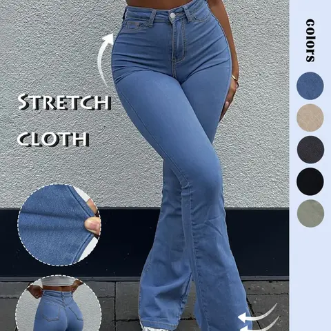 GILIPUR Women's Light Blue Washed High Waist Flare Jeans, Button Closure Slim Fit Butt Lifting High Stretch Bell Bottom Denim Pants, Casual Vintage Streetwear Daily Commute Outfits for Women TChic Super Stretch Jean