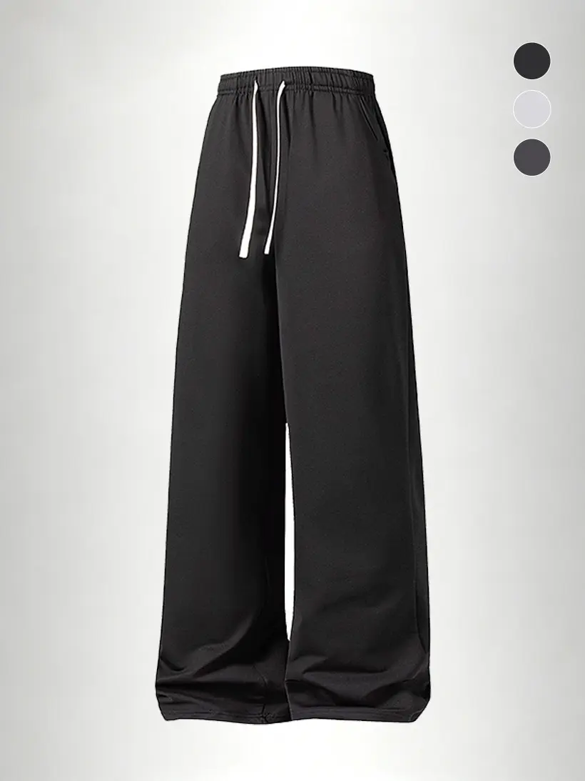 LIFE KEEPS MOVING Men’s Long Pants – Solid Color Basic Joggers with Elastic Drawstring Waist, Outdoor Running Track Pants for Spring/Autumn Outings