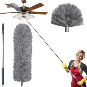 100 Inch Cobweb Duster, Spider Web Brush & Microfiber  Duster with 100" Extension Pole, Bendable , Scratch-Resistant Cover, Washable Duster for  Ceiling, Fan, Furniture (Gray)