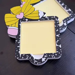 Cute Composition Notebook Sticky Note Holder Teacher Desk Organizer Post-It Note Holder with Yellow Bow Design