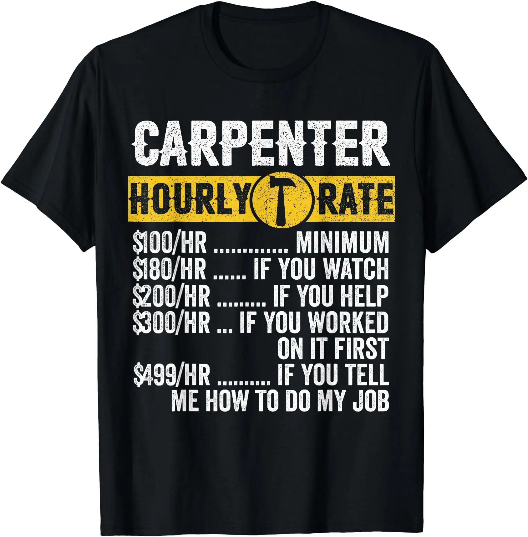 Funny Vintage Carpenter Apparel Woodworking Hourly Rate Mens T-Shirt