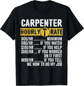 Funny Vintage Carpenter Apparel Woodworking Hourly Rate Mens T-Shirt