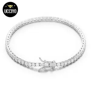 （TQB0002）925 Sterling Silver D VVS Synthetic Moissanite Tennis Bracelet Shiny Chain for Men and Women Jewelry Christmas Gift Tennis Bracelet with D Color VVS Stones