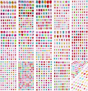 Buylorco 1200+pcs Self Adhesive Gem Stickers Gemstone Rhinestone Sticker Sticky Gem Stickers Stick on Gem for Craft DIY, 14 Sheets, Multiple Colors, Sizes, and Shapes