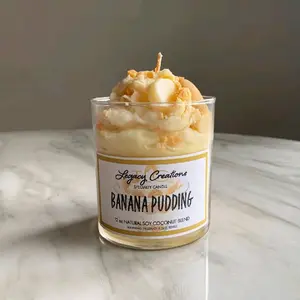 Banana Pudding Dessert Candle, 12oz Realistic Whipped Wax Candle | Banana Pudding Cake 12oz Specialty Candle