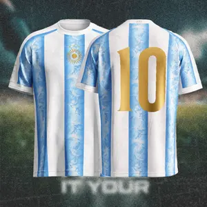 Argentine Inspired Custom Name & Number Soccer Jersey 2026, Blue White Fan Football Shirt, Personalized #10 Retro Sportswear, Breathable Crewneck Jersey, Unisex Gift for Soccer Fans