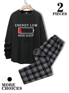 Men's Casual Printed Long Sleeve Pants Set, Comfortable Fit, Fashion Design, Daily Wear, Spring & Fall Season, Cartoon Pattern