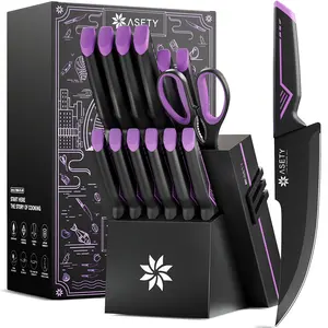 ASETY 15-Piece Cyberpunk Kitchen Knife Set - Future-Inspired Design with Built-in Sharpener Block, Stainless Steel Blades, Dishwasher Safe, Modern Aesthetic & Elegant Gift Box