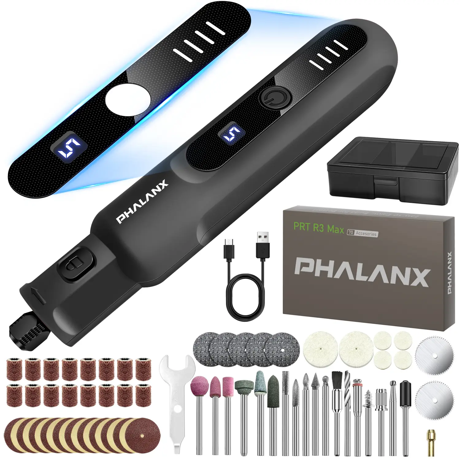 Cordless Rotary Tool Kit LED Ring Work Light, 2.0Ah Li-ion Battery 5 Speed 70 Accessories Portable Outdoorfun Drill Bits Torque Wrench TikTokShopBackt