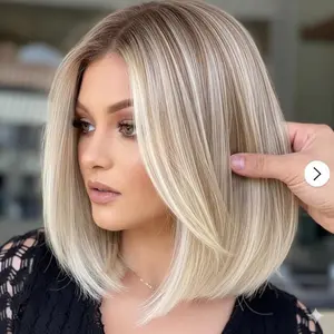 (#94) Refrescante Blonde Wig Short Hair Wigs for Women Ombre Blonde Wig Bob Synthetic Natural Heat Resistant Side Part Wigs for Party Daily Wear Adjustable