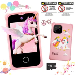 Children Learning Toy Phone with 2.8 Inch HD Screen, Alphabet Learning, Puzzle Games, MP3, Camera  Video, Flashlight, Calendar, Soft Safe Silicone Cover for Toddlers