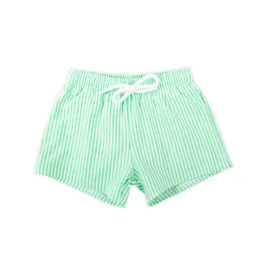 Santorini Stripe Swim Trunks Green - Boys Seersucker Swimwear