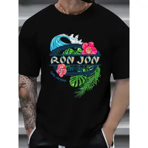 Men's Ron Jon Surf Paradise Graphic T-Shirt - 100% Cotton Loose Fit Retro Surf Style with Tropical Wave & Hibiscus Flower Print, Casual Summer Beachwear, Mother's Day & Easter Gift Idea, Outdoor Clothing | Comfortable Fit