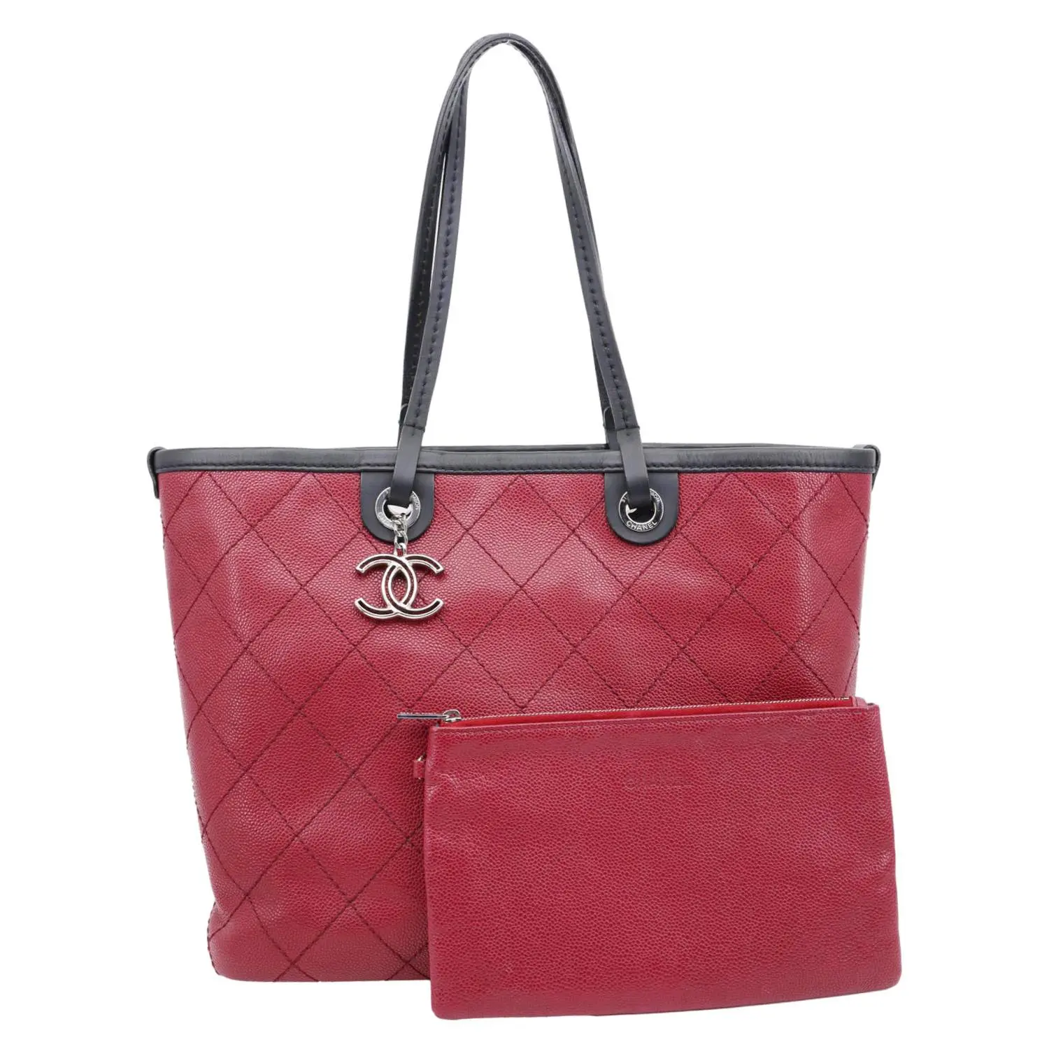 Pre-owned CHANEL Caviar Leather Tote Bags Shopping Fever Quilted Tote Bag Maroon