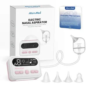 MomMed Electric Nasal Aspirator for Baby, 9 Suction Levels with 4 Silicone Tips, Portable Automatic Nose Cleaner with Music & Light Soothing Function,easy to carry