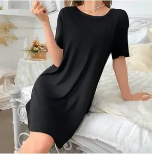 Women's Soft Modal Nightgown | Short Sleeve Loose Fit Sleep Dress | Casual Loungewear for Home Relaxation | Comfortable Nightwear with Side Pockets | Lightweight Sleep Shirt for Daily Use
