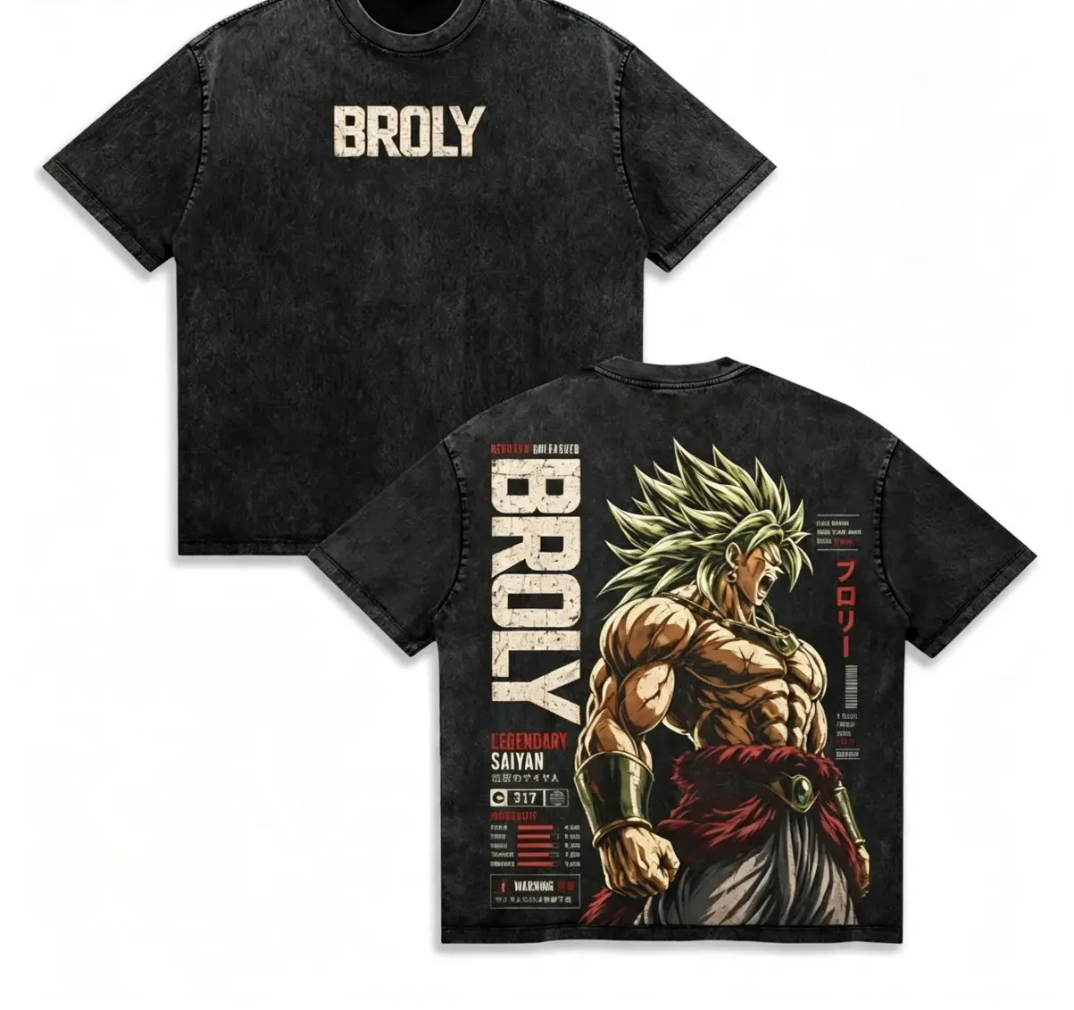 Broly Legendary Saiyan Anime Graphic T-Shirt Vintage Acid Wash Oversized Heavy Cotton Manga Streetwear Double Print Tee Anime Fan Gift short-sleeve round neck casual t-shirt loose fit crewneck wash loose fit vintage cotton top ideal gift favorite shirt