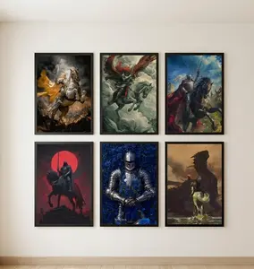 "Dark Fantasy Knight & Dragon Wall Art | High-Quality Eco-Friendly Canvas Wrap or Unframed Poster | Medieval Gothic Bedroom Decor Aesthetics, Epic Gaming Room Prints Merch, Elden Throne Style Art Gift"