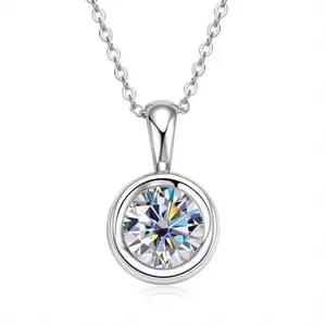 SANMU Women's Moissanite and Diamond Necklace, featuring a 1-carat 6.5mm round-cut moissanite pendant, classic sterling silver necklace, D color VVS1 clarity solitaire diamond pendant, and an 18+2 inch chain. Ideal for mothers/wives.