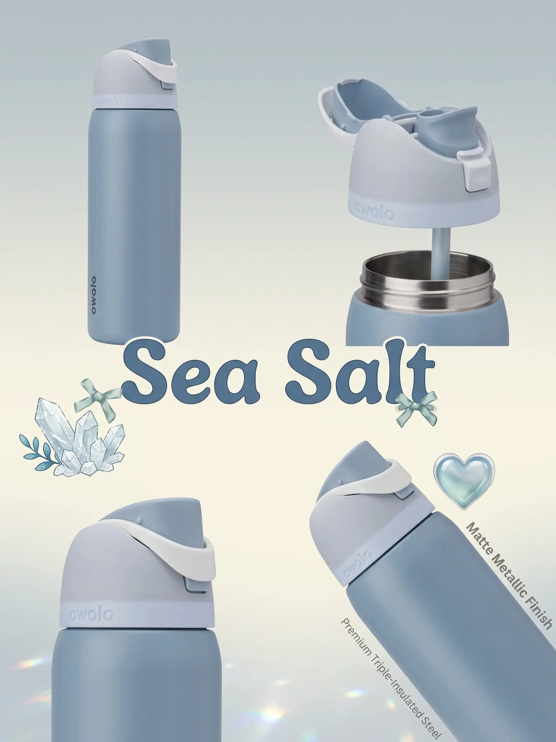 [Sea Salt] - Owala 32oz Blue Limited Edition Insulated Stainless Steel Water Bottle, Leakproof Vacuum Bottle Leakproof Tumbler Aesthetic Cute Gym Travel Tumbler, Perfect for Iced Hot Drink, Daily Use