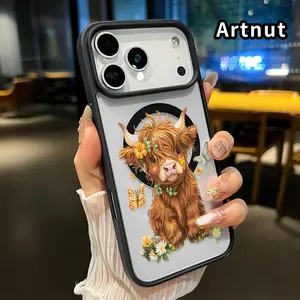 Flower - Adorned Calf Pattern Magnetic Phone Case for iPhone 17 Pro Max 16 Plus 15 14 13 12 11 Air E  Non-Yellowing Clear Crystal Drop-Proof Slim Silicone Shockproof Transparent Acrylic Cover Supports Wireless Charging.
