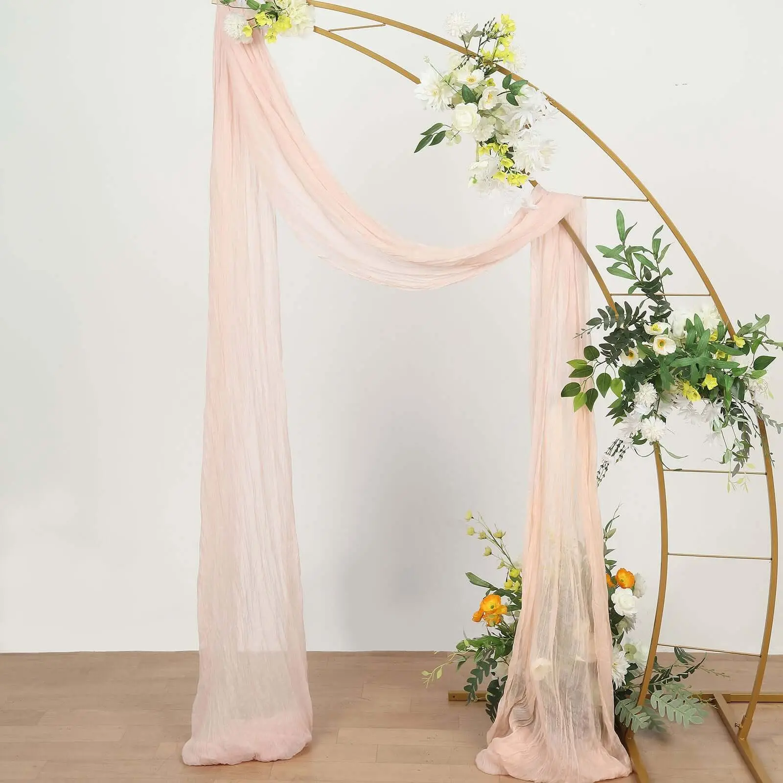 20ft Blush Pink Gauze Cheesecloth Fabric with Intentional Wrinkle-Fold Texture - Wedding Arch Drapery, Window Scarf Valance, Boho Decor Arbor Curtain Panel
