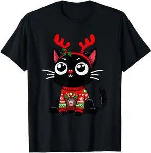 Black Cat Christmas Cute Kitten Lover X-mas Holiday T-Shirt