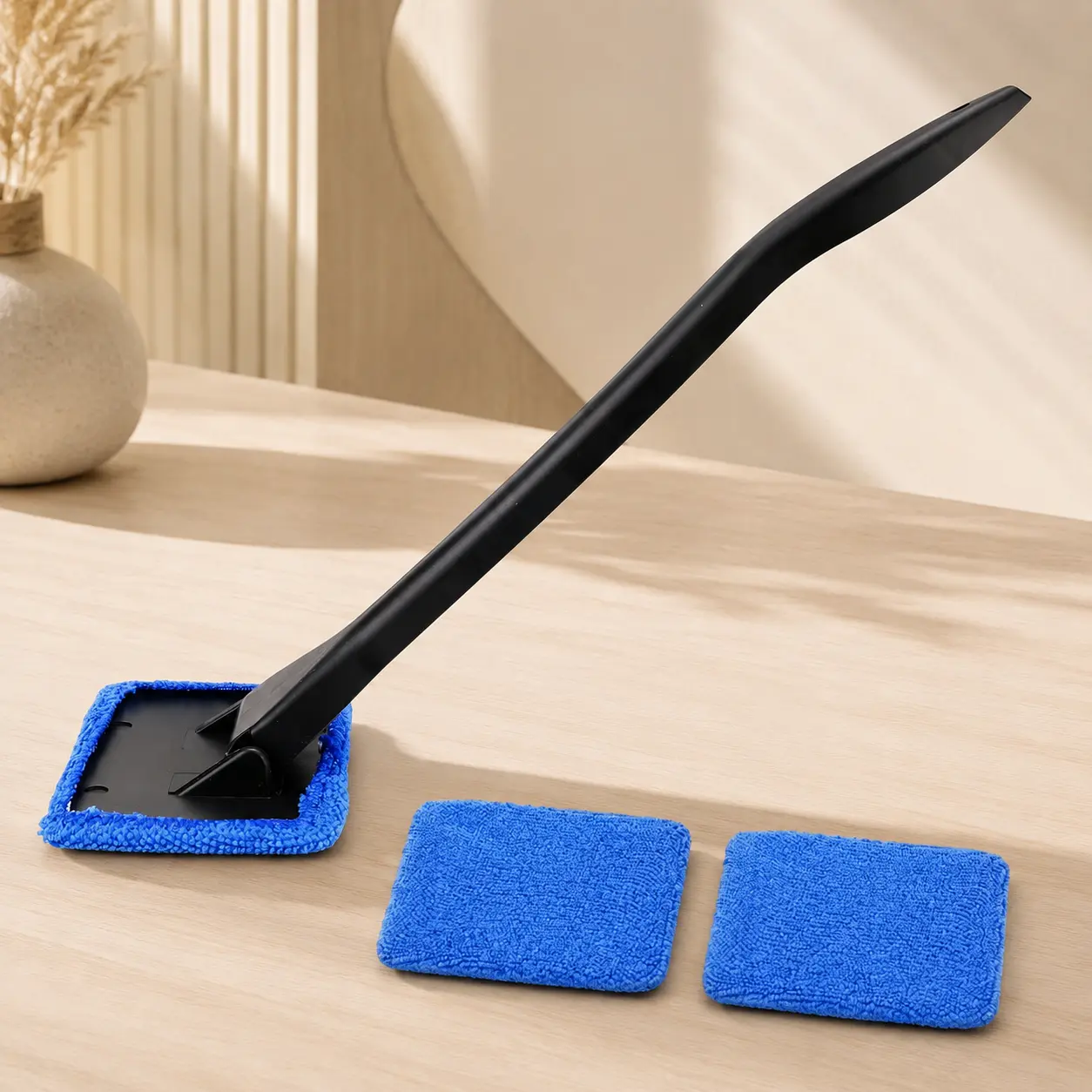 Automotive Windshield Cleaner with 2 Washable Microfiber Pads, Fixed Handle - Ergonomic Scrubber Glass Cleaners for Blind Spots, Reusable Windshield Cleaner Sponges for Car Interior & Exterior