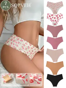 Women's Low Waist Butt Lifting Breathable Triangle Panties, Ditsy Floral Pattern, Slim-Fitting Briefs, 7 Pack, All Seasons