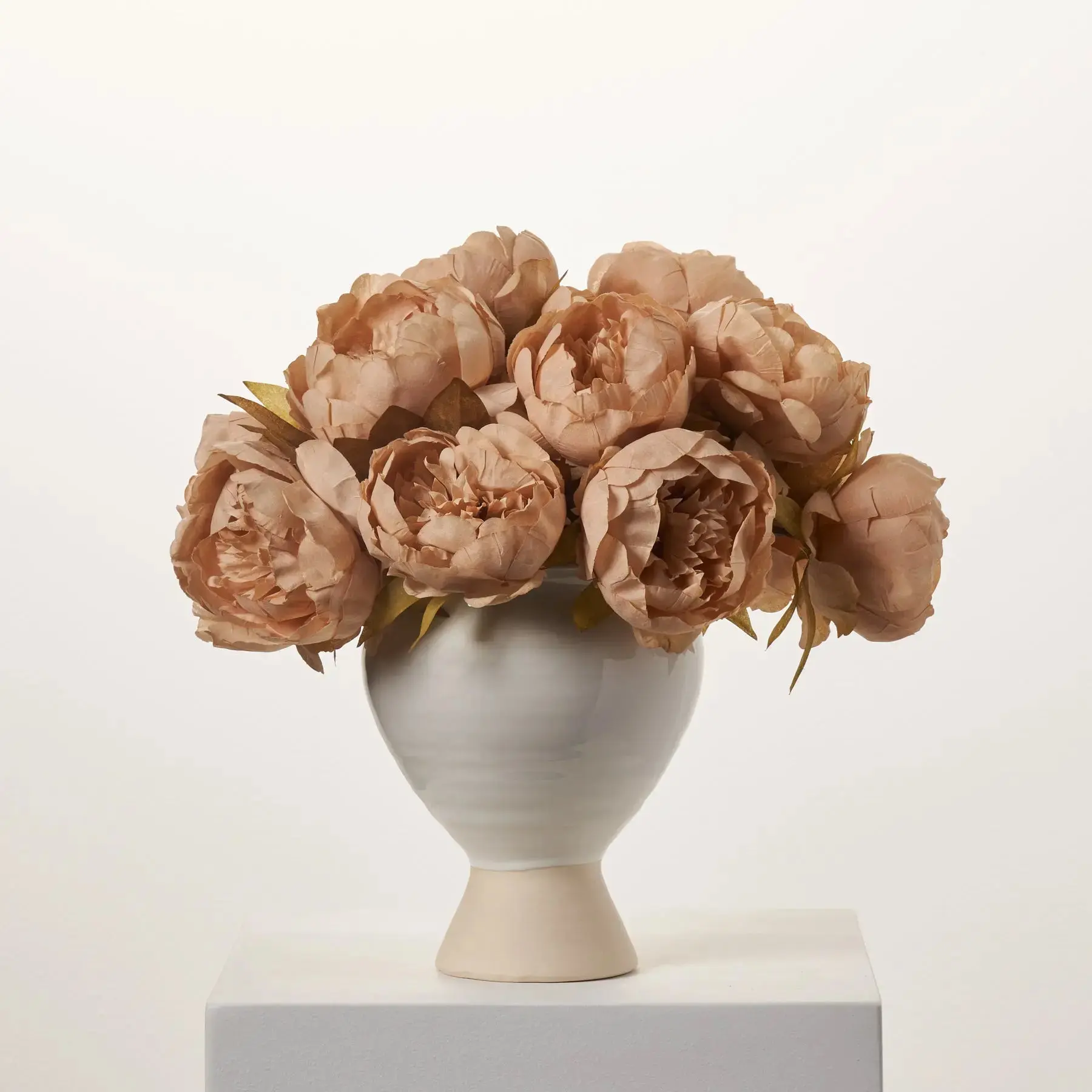 Neutral Cafe Au Lait Dried Look Peony Blooms Faux Floral Stem Bouquet - 21"