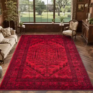 Exquisite square printed velvet carpet with dot-plastic backing, featuring antique patterns. Versatile for home & commercial indoor decor, available in multiple sizes, machine-washable, convenient and practical. Decorative Area Rug