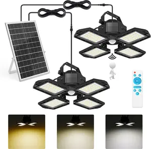 Solar Shed Light Outdoor Indoor Solar Powered Motion Sensor Pendant Light 5 Lighting Modes & Remote Control 4-Leaf 120°Adjustable Lights for Home Yard Garage