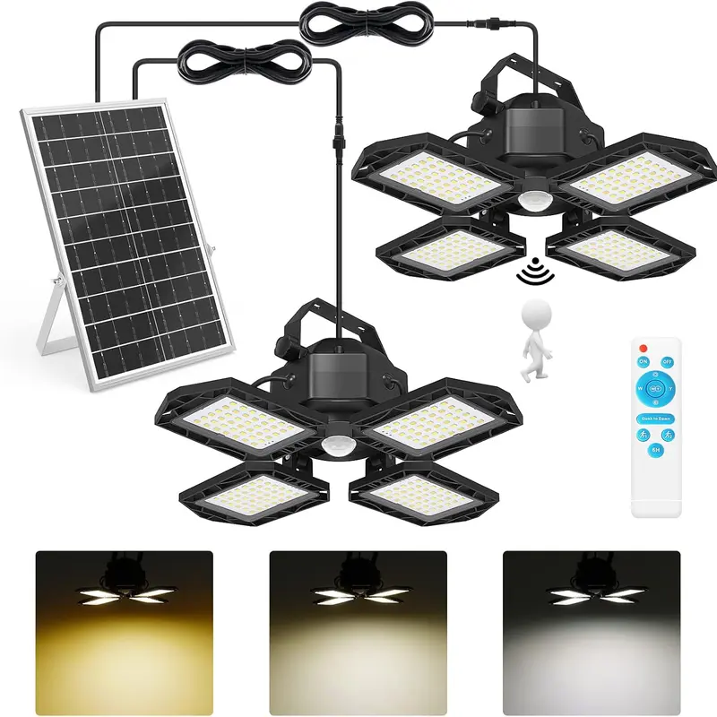 Smart Solar Outdoor Pendant Light - Smart Lighting, 4-Leaf Design, Motion Sensor, 5 Lighting Modes, Remote Control, 120° Adjustable, Plastic Build, Ample Illumination, Home Yard Garage Security Light