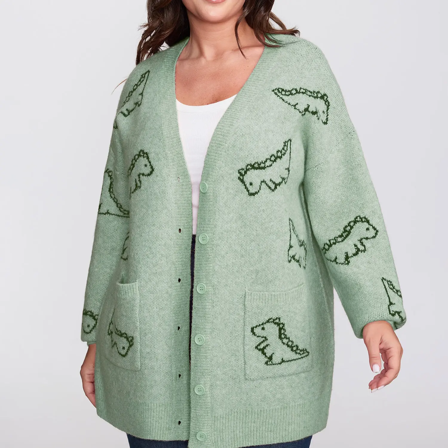 BloomChic Women's Inclusive Sizing Knit Cardigan [M-6X] - Cute Jacquard Print V-Neck Knitwear, Long Sleeve Loose Fit Layering Top with Pocket, Drop Shoulders, Casual Summer Outfit, SohoChic