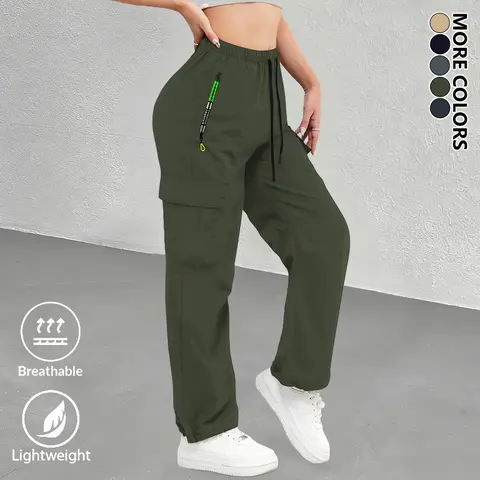 Women's Solid Color Athletic Cargo Joggers - Lightweight, Stylish Soft, Breathable, Pockets, Lettered Zipper, Drawstring Elastic Waistband, All Seasons, Move with Ease, Ideal for Outdoor Jogging, Everyday Wear