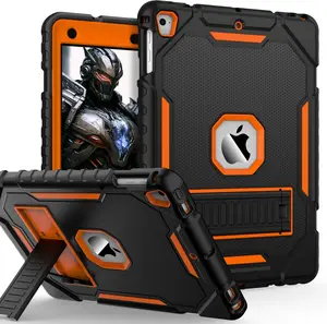 9.7" Case for iPad 6th/5th Generation 2018/2017, for iPad Air 2 / Air 1st / Pro 9.7, Heavy Duty Shockproof Protective 9.7 Inch Cover with Built-in Stand for i Pad 6 5 Gen(Black+Orange)